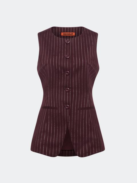 Del Mar Vest In Bordeaux Metallic Pinstripe