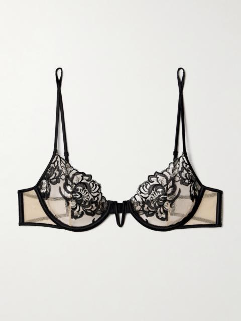 Cezanne Silk-satin Trimmed Embroidered Tulle Underwired Soft-cup Bra