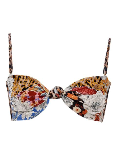 patchwork knot-front bikini top