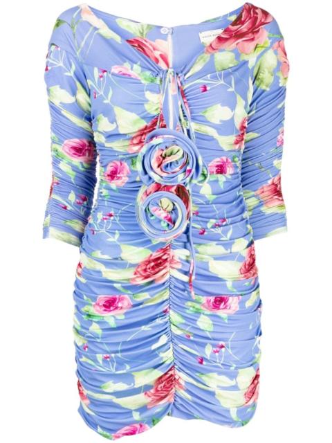 floral-appliquÃ© ruched minidress