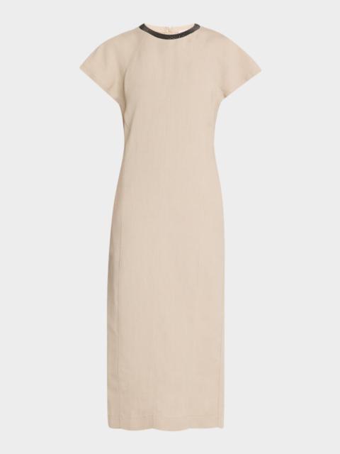 Monili Collar Linen Midi Dress