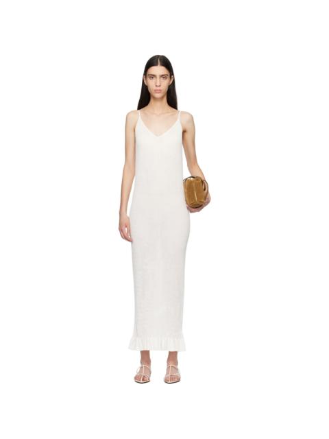 Off-White Smocked Fine Rib Frill Detail Maxi Dress