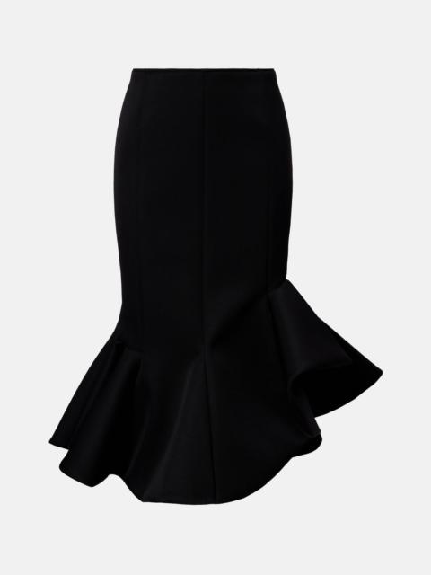 Asymmetric ruffled wool-blend midi skirt