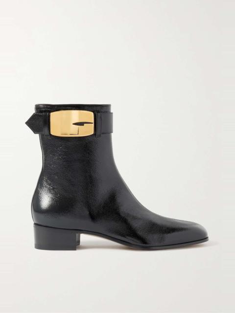 Carol buckled textured patent-leather ankle boots