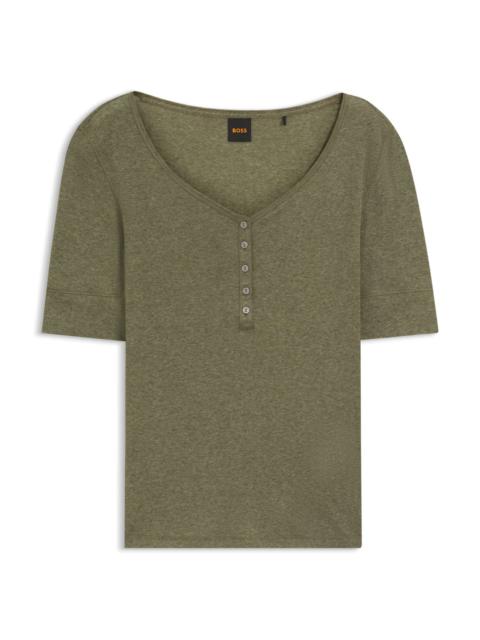SLIM-FIT TOP WITH BUTTONED PLACKET