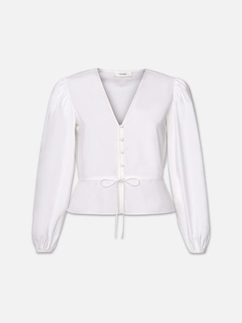 Cinched V-Neck Blouse in White