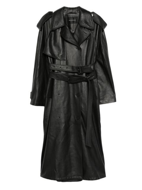 belted leather trench coat