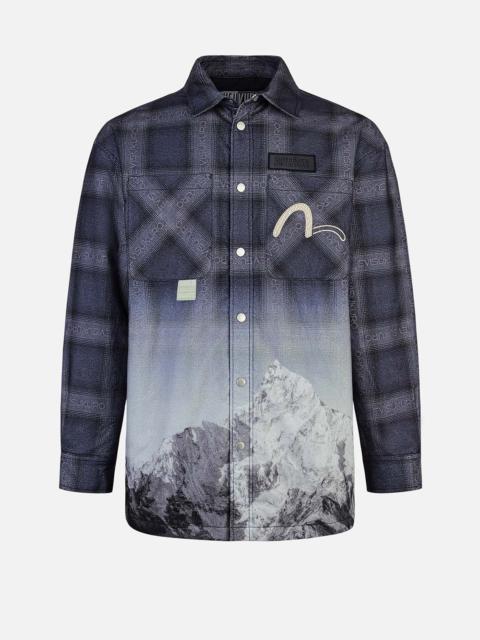 Flannel Check with Snow Mountian Print Relax Fit Shirt Jacket