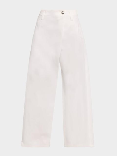Cotton Paper Twill Wide-Leg Pants