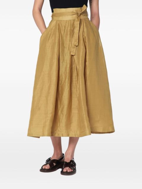 tie-waist pleated midi skirt
