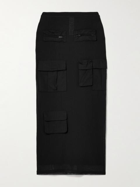 Cotton Poplin-trimmed Mesh Midi Skirt