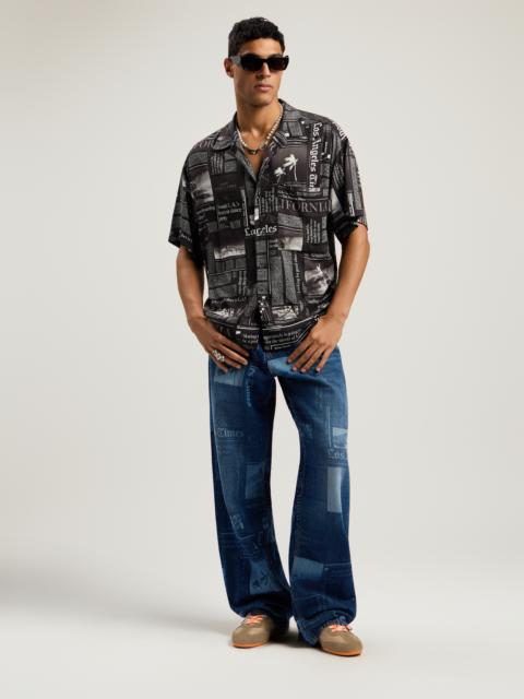 News Print Loose Denim Pants