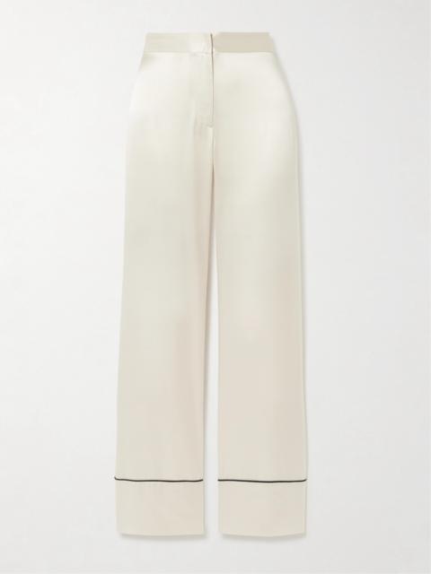 Piped Silk-charmeuse Wide-leg Pants