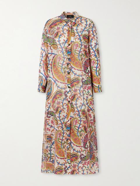 Belted Paisley-print Cotton-voile Midi Shirt Dress