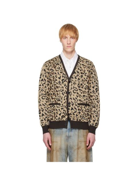 Beige Leopard Jacquard Knit Cardigan