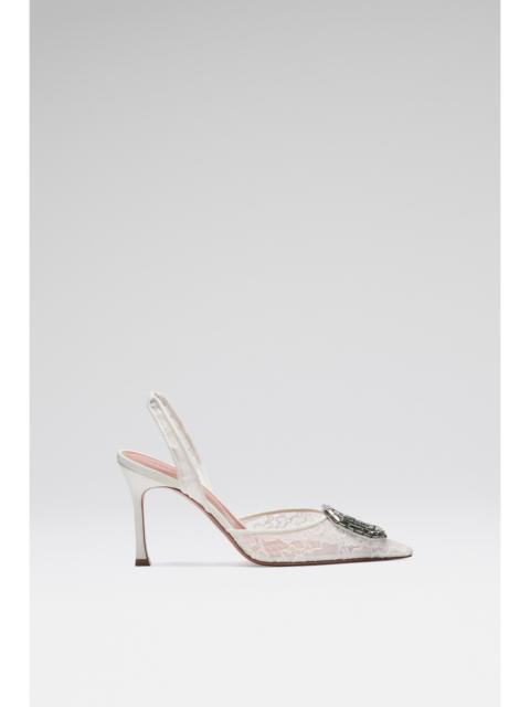 CAMELIA LACE SLING IVORY LACE AND ANTIQUE BUCKLE