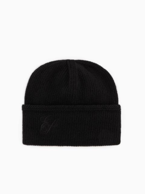 Ribbed wool beanie with EA signature embroidery