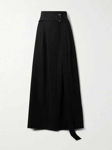 Angela Belted Pleated Grain De Poudre Wool Maxi Skirt