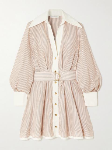 Belted Striped Cotton And Silk-blend Mini Dress