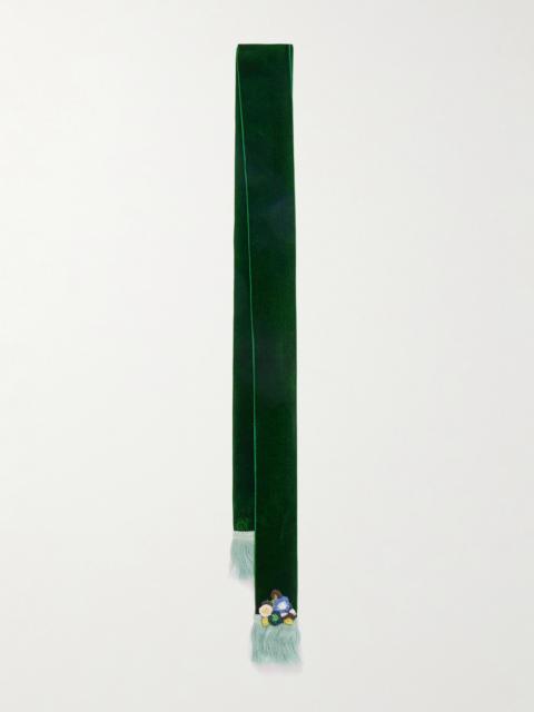 Fringed Embellished Velvet Scarf