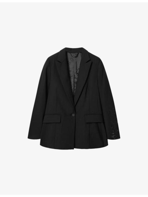 Ottie Skull-Embellished Single-Breasted Stretch Wool-Blend Blazer