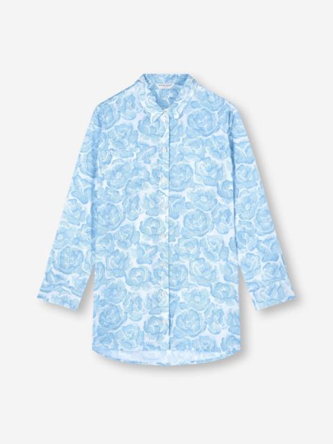 Women's Nightshirt Cotton Batiste Light Blue & White Rose Print