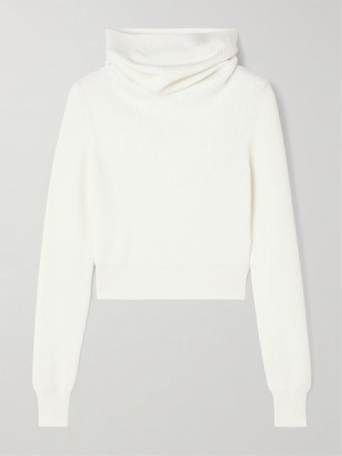 Hooded Cropped Ribbed Wool-blend Sweater