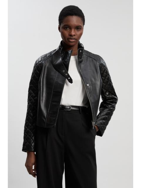 Cropped Quilted Leather Biker Jacket
