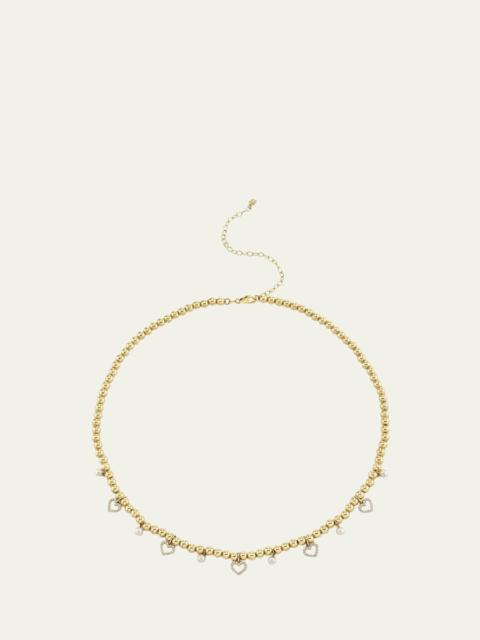 14K Diamond Heart and Pearl Charm Necklace