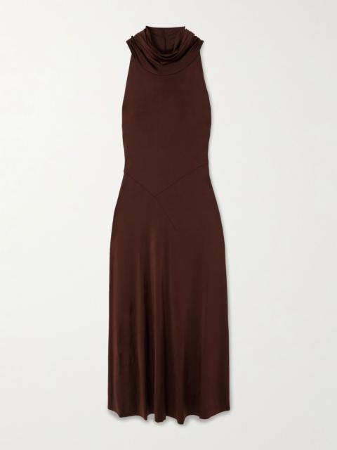 Hooded stretch-jersey midi dress Brown