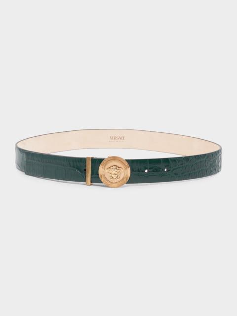 Medusa Biggie Croc-Embossed Leather Belt
