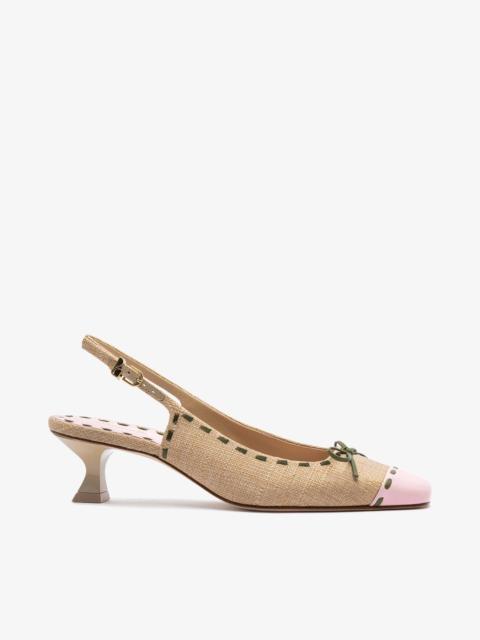 Jenny Pump In Beige Raffia and Tulip and Seaweed Leather