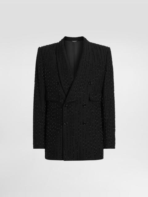Double-breasted sicilia jacket in embroidered virgin wool