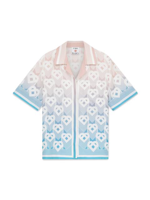 Gradient Heart Monogram Silk Short Sleeve Shirt