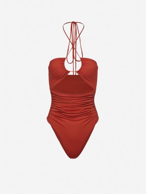 Criss-cross halter swimsuit in orange