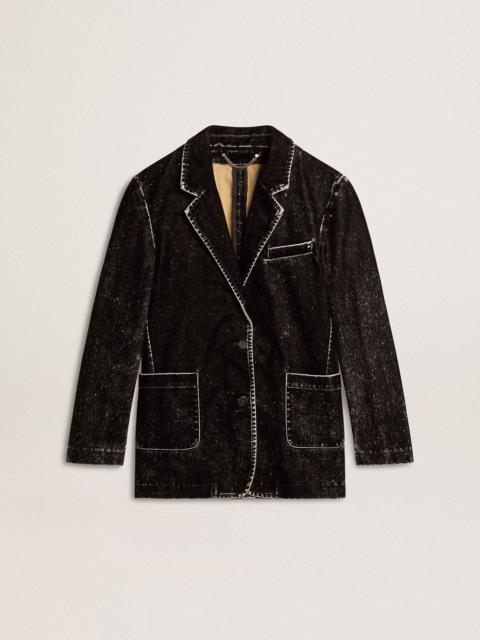 Women's black denim jacket with a velvet effect