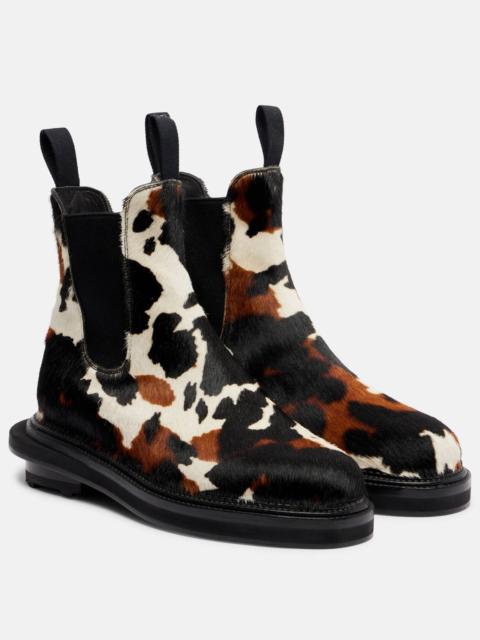 Cow-print calf hair ankle boots