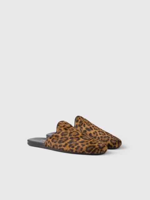 Leopard-print leather mules