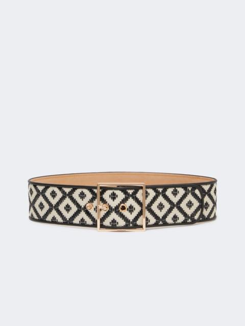 Raffia-effect wide fabric belt - BLACK