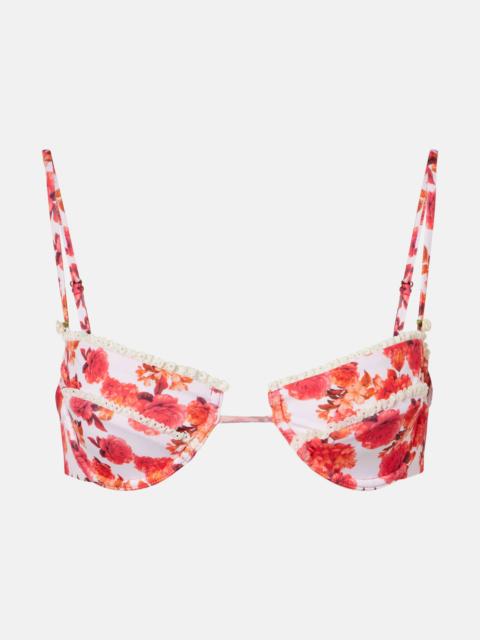 Faith floral lace-trimmed bikini top