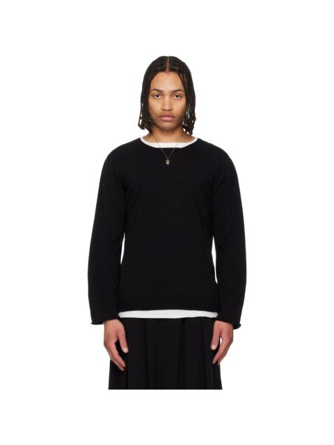 Black Cotton Cashmere Round Neck PO Knit Sweater
