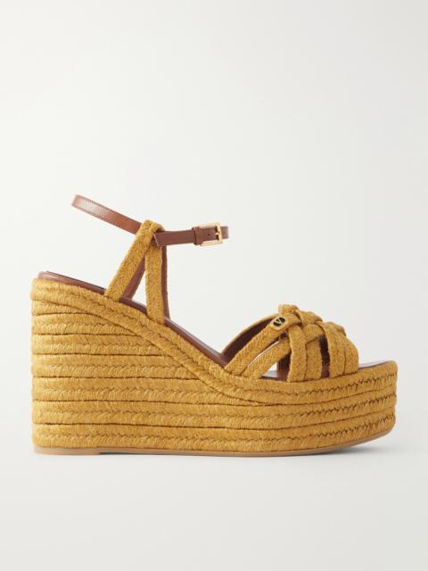 120 Leather-trimmed Logo-embellished Raffia Espadrille Wedge Sandals