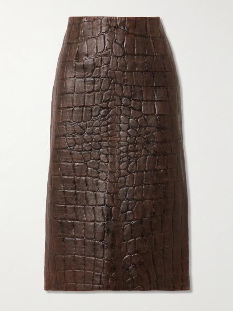 Lorretta Croc-effect Leather Midi Skirt