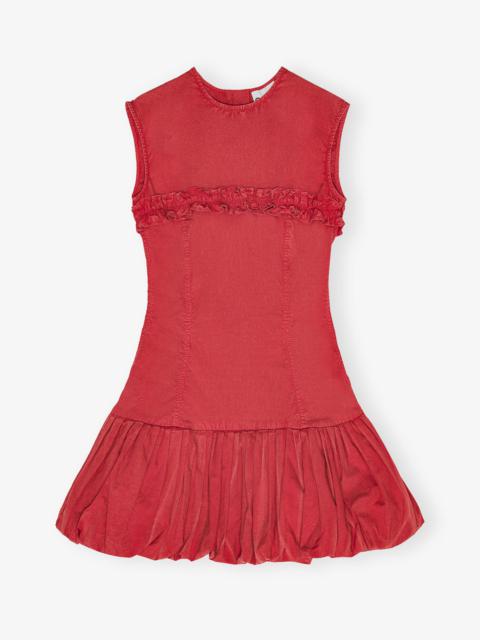 RED WASHED STRETCH COTTON CORSET MINI DRESS