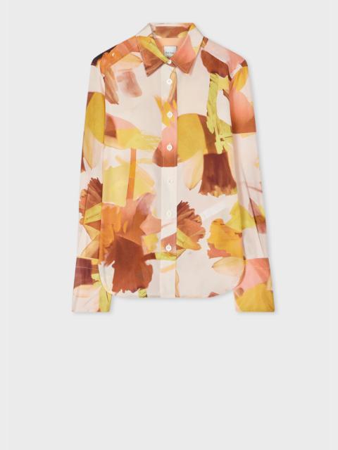 Women's Orange 'Floral Paint' Silk Shirt