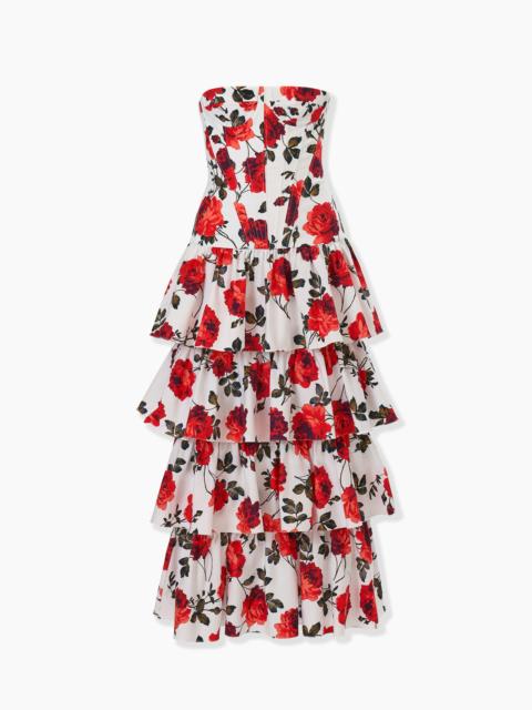 Rose-Print Tiered Midi Dress