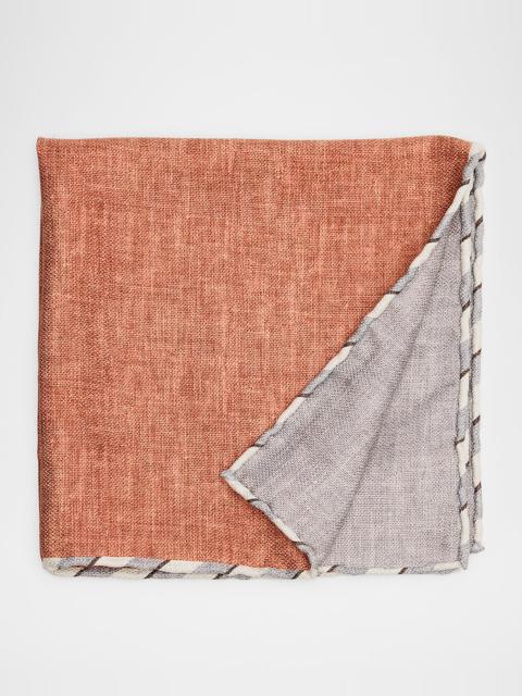 Men's Double-Face Stripe-Trim Silk Pocket Square