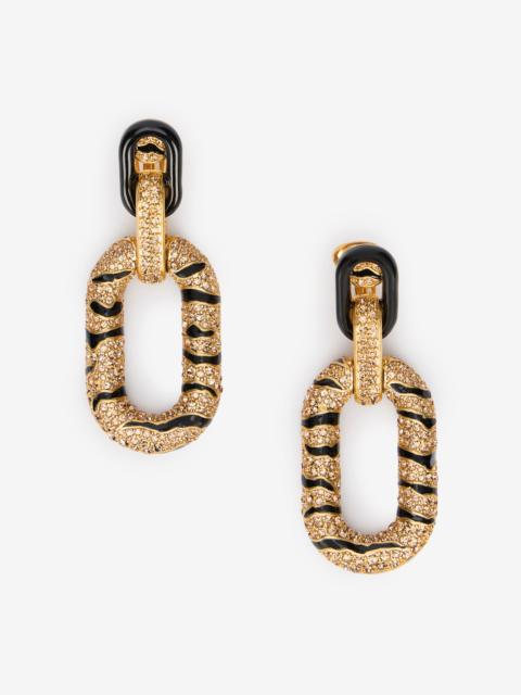 Golden Drop Earrings With Tiger Skin Pattern