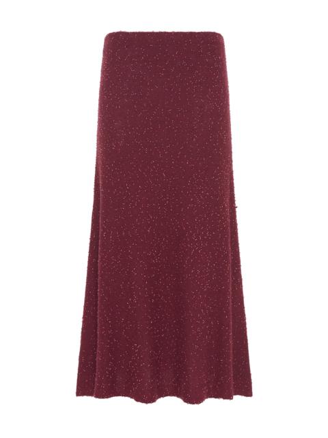 Sabine Knit Midi Skirt in Bordeaux Beaded Cashmere Silk