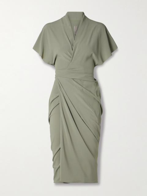 Draped Crepe Midi Wrap Dress